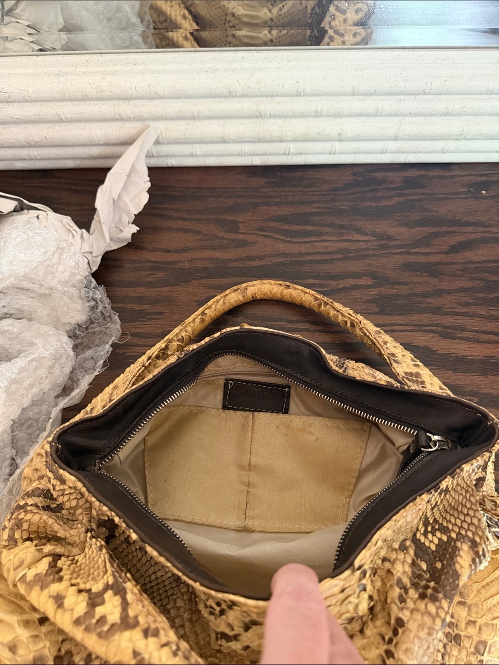 Python-Textured Shoulder Bag in Warm Tan - Picture 7 of 7